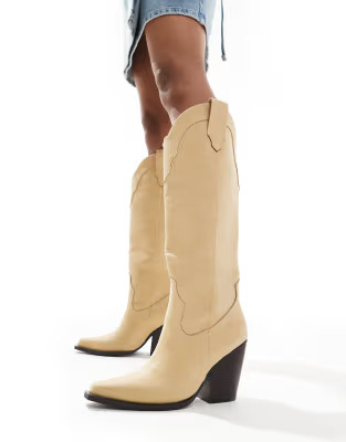 ASOS DESIGN Claudette western knee boots in beige | ASOS | ASOS (Global)