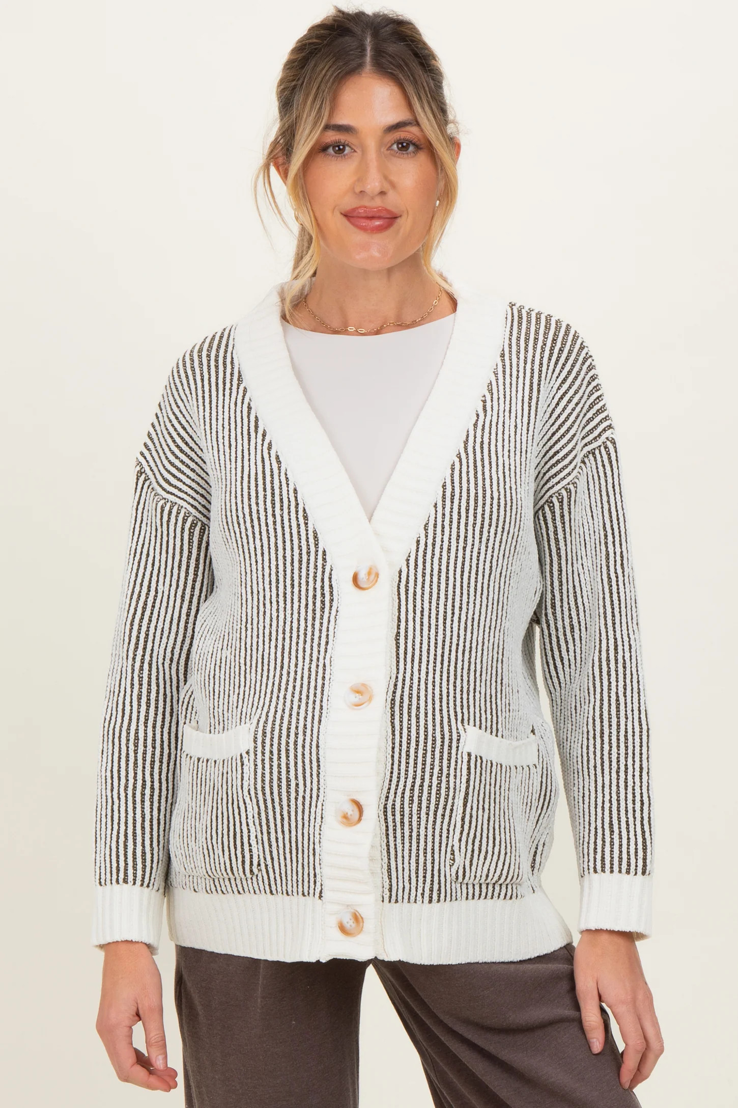 Olive Pocketed Button Front Maternity Cardigan | PinkBlush Maternity