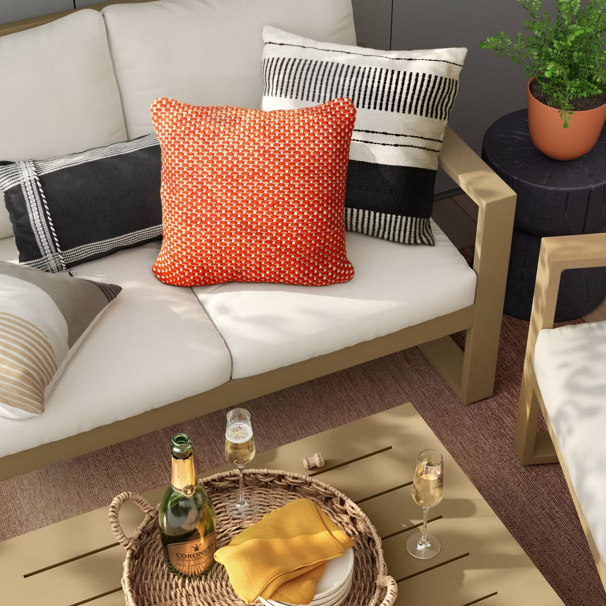 18"x18" Stripes and Dashes Square Outdoor Throw Pillow Black/Ivory - Threshold™ | Target