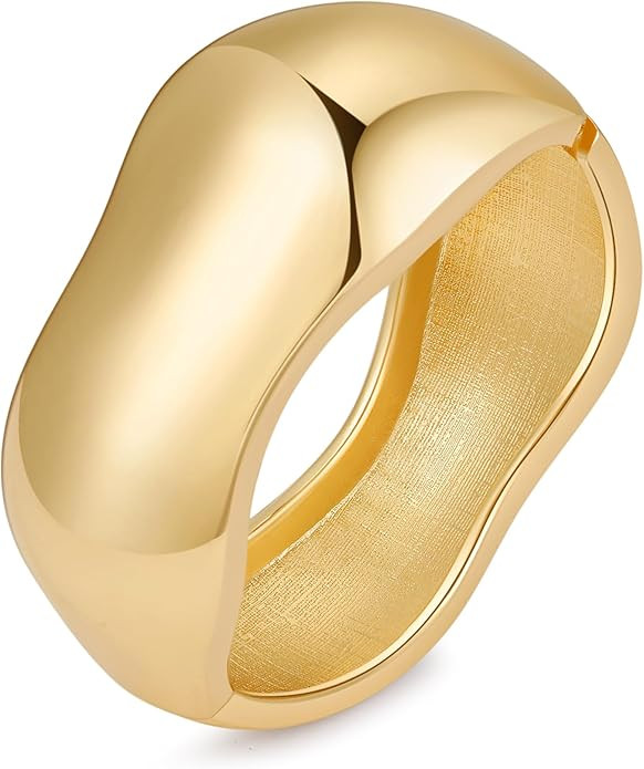 Bangle Bracelets for Women | 14K Gold Plated Trendy Wide Bracelets | Hinged Arm Cuff Bangles Chun... | Amazon (US)