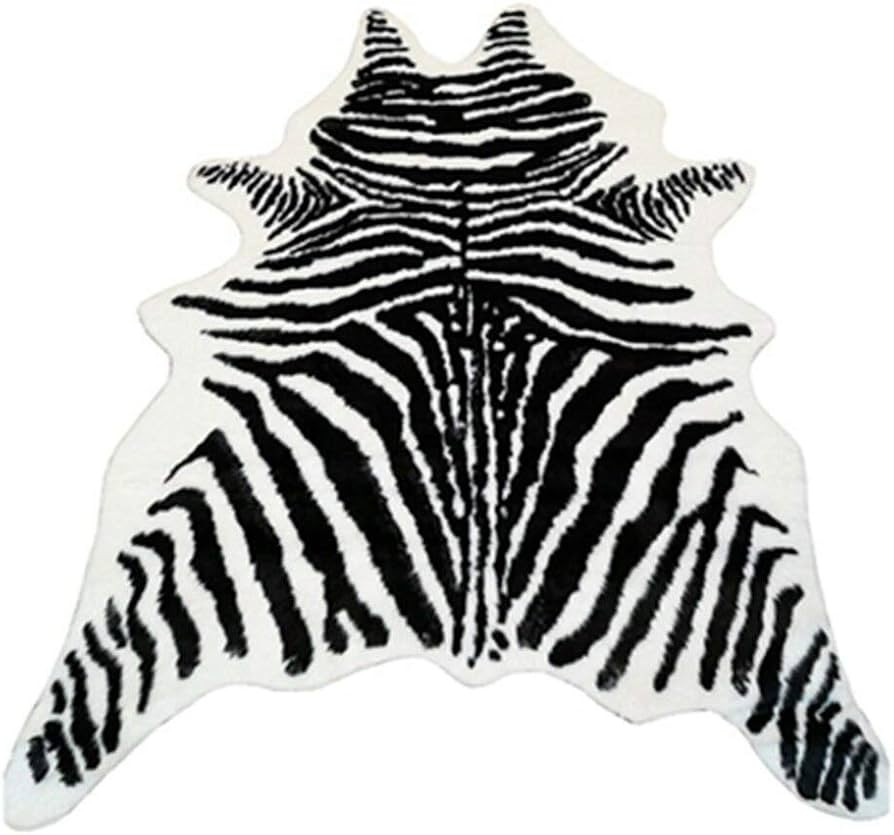 Zebra Print Rug Faux Animal Cowhide Skin Area Rug Leather Carpet Mat Large Size for Home Office L... | Amazon (US)