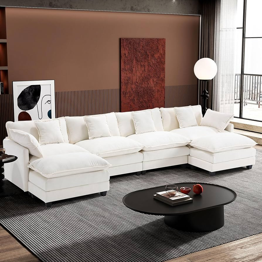 Ihanherry 146" U-Shaped Modern Sofa Modular Sectional Cloud Couch with 2 Ottoman, 6-Seat Chenille... | Amazon (US)