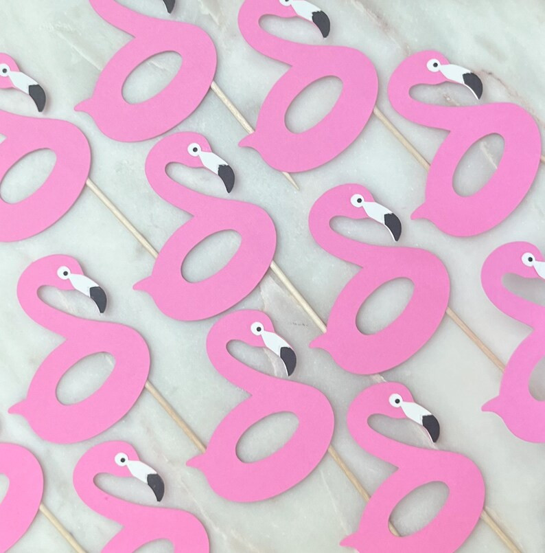 Pink Flamingo Pool Tube Cupcake Toppers, Set of 12 Pink Pool Party Pretty in Pink Tropical Pool B... | Etsy (US)
