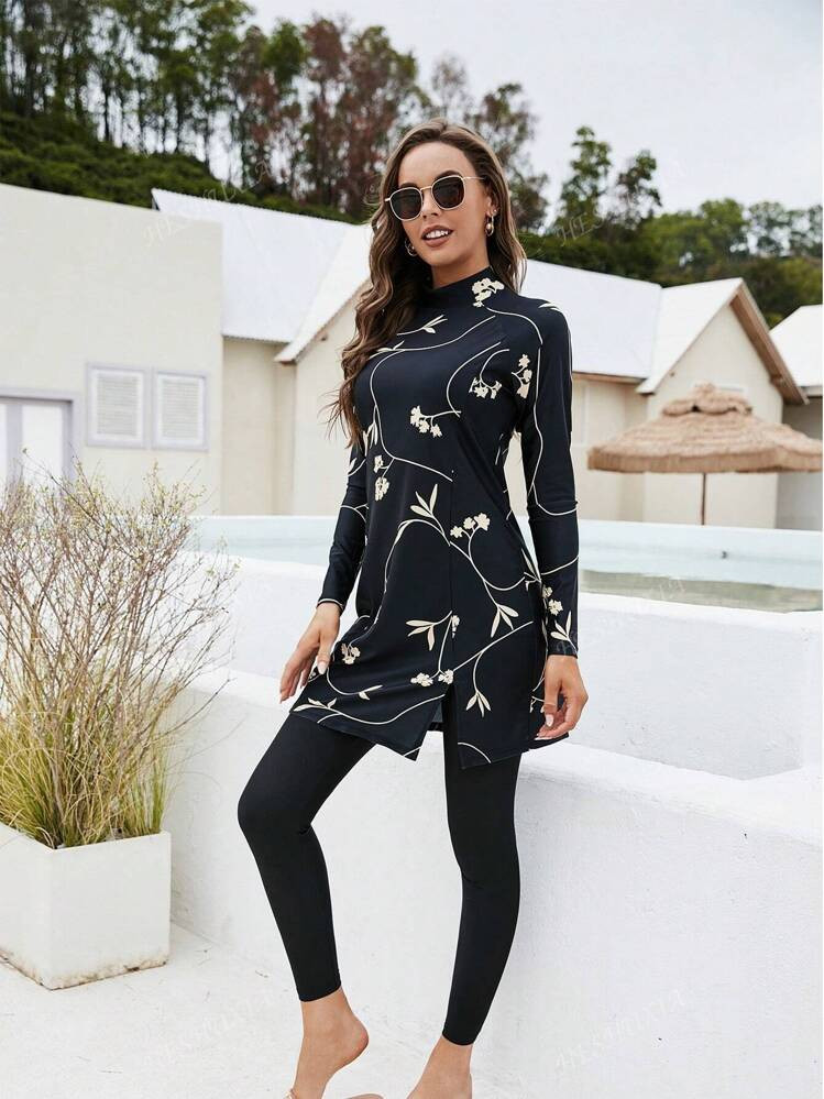 New Modest Muslim Women Full Cover Slim Fit 2pcs Burkini Set Long Sleeve Surfing Sun Protection S... | SHEIN