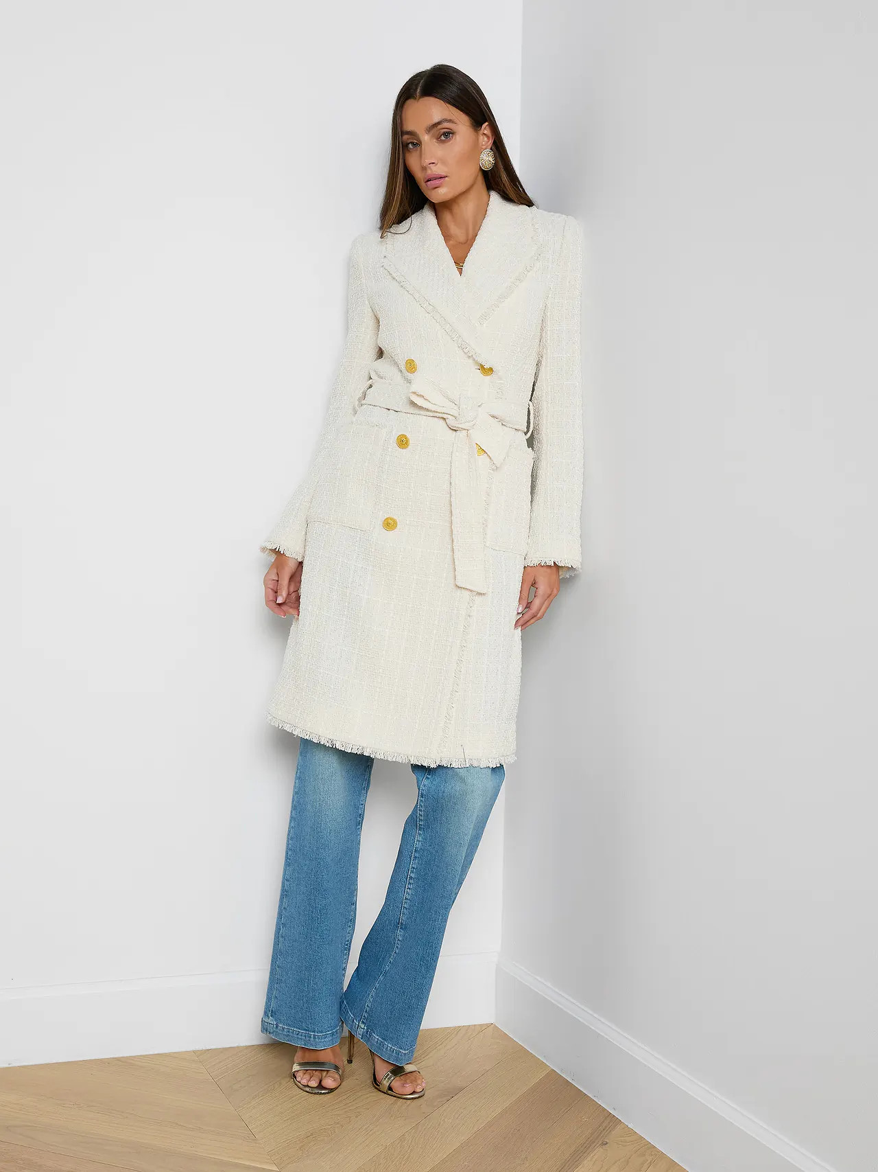 Cooper Tweed Trench Coat in Vintage White | L'AGENCE | L'Agence