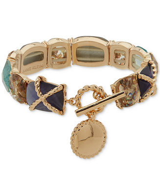 Gold-Tone Stone Roped Stretch Toggle Disc Bracelet | Macy's