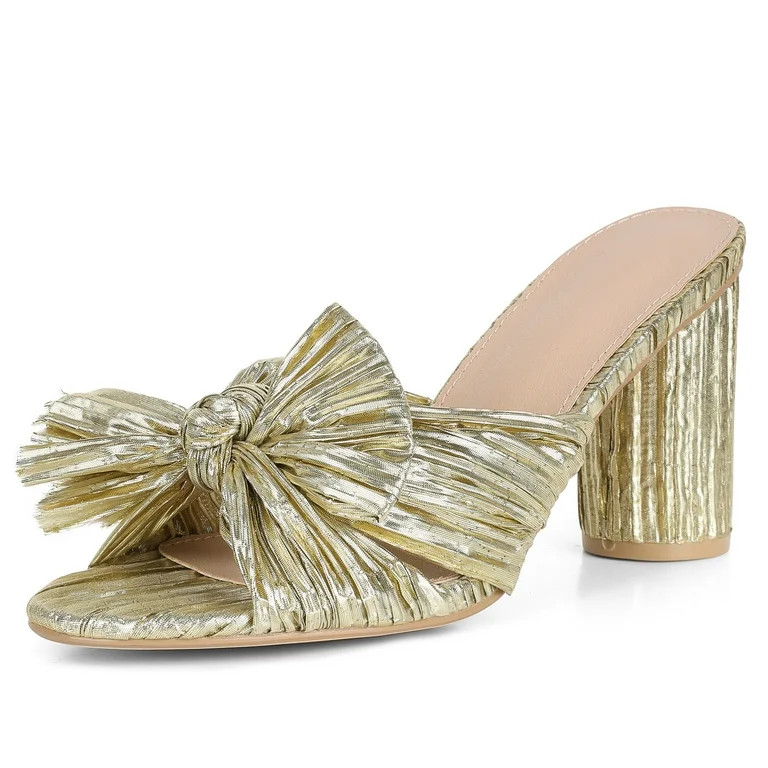 SaraIris Women's Bow Heels Block Chunky Heeled Sandals Open Toe Slip On Pleated Fashion Pumps Sho... | Walmart (US)