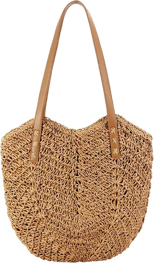 EDLMKM Straw Shoulder Bag For Women, Large Summer Beach Straw Bag with Handle Zipper, Bohemian We... | Amazon (UK)