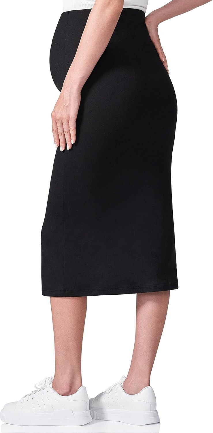 POSHDIVAH Women's Maternity Skirt Over The Belly Midi High Waisted Solid Stretchy Pregnancy Penci... | Amazon (US)