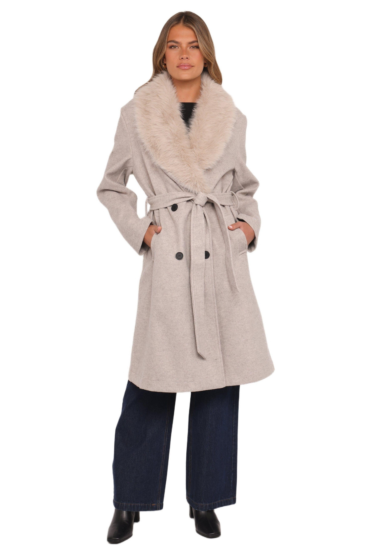 Petal and Pup Women's Fur Collar Tie Waist Coat - Cream | Macy's