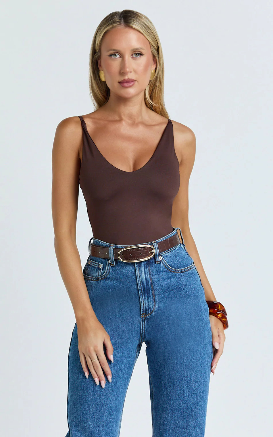 Cady Top - Scoop Neck Top in Chocolate | Showpo (US, UK & Europe)