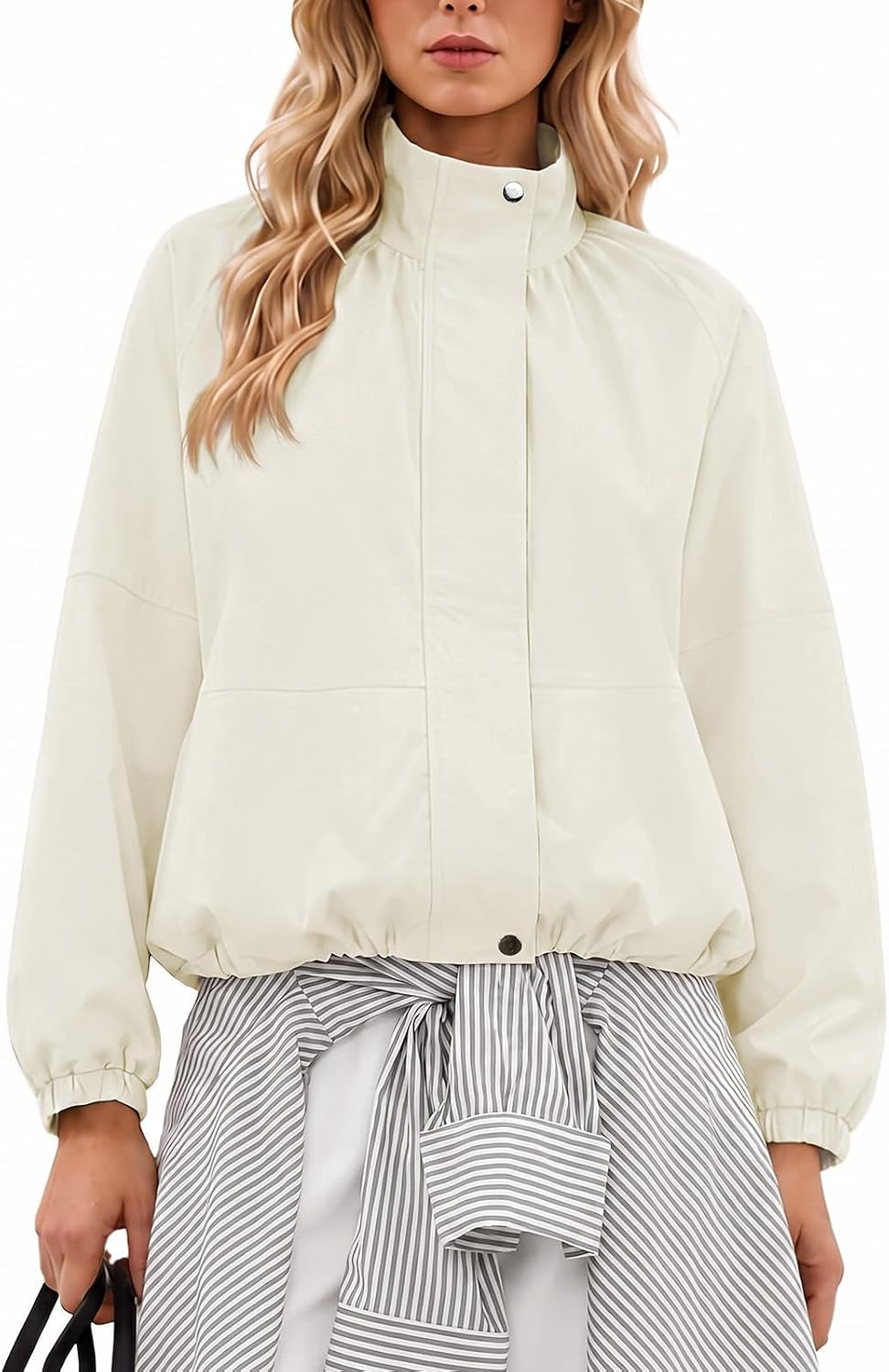 Cicy Bell Womens Cropped Bomber Jacket Zip Up Stand Collar Casual Jackets | Amazon (US)