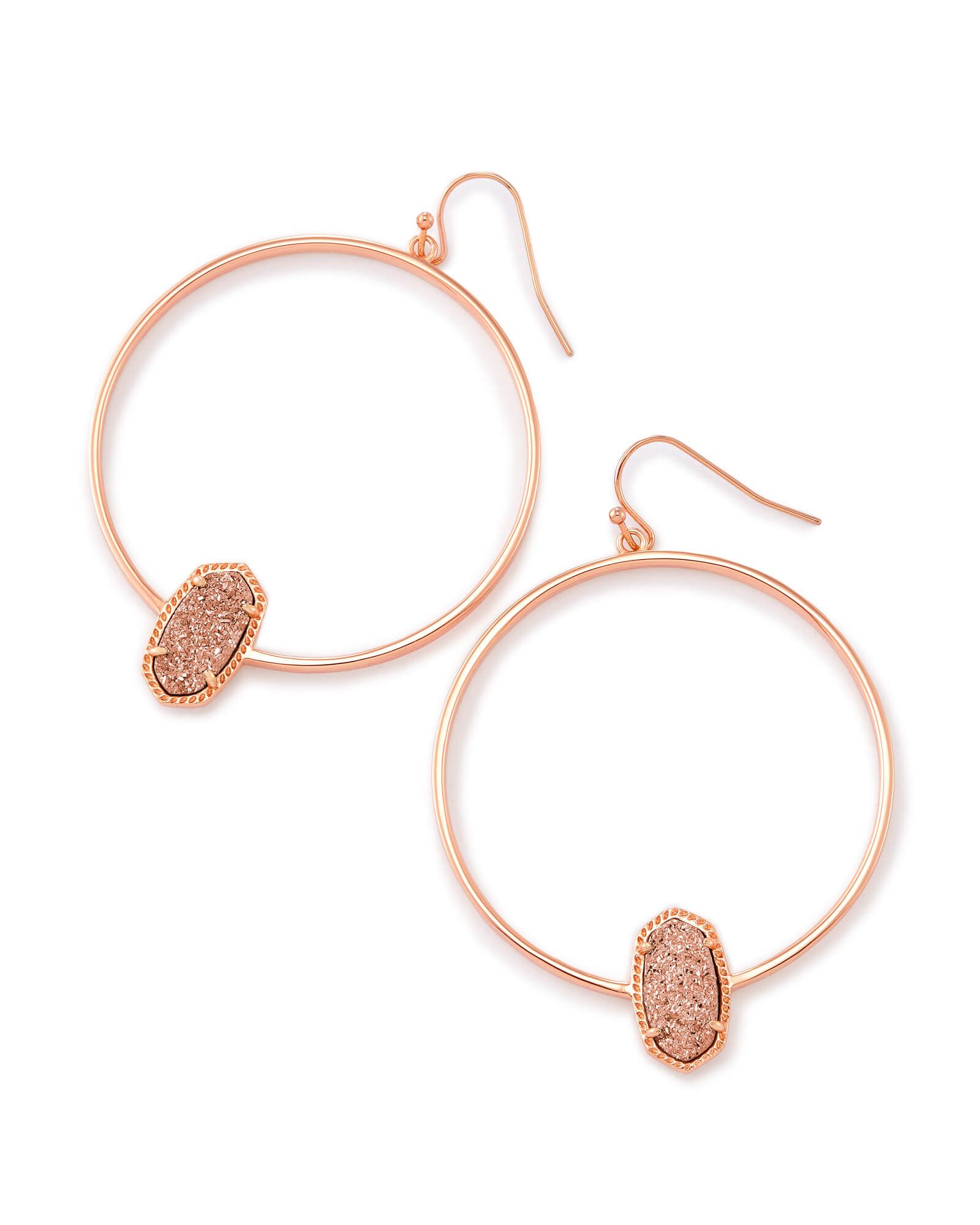 Elora Rose Gold Hoop Earrings In Rose Gold Drusy | Kendra Scott