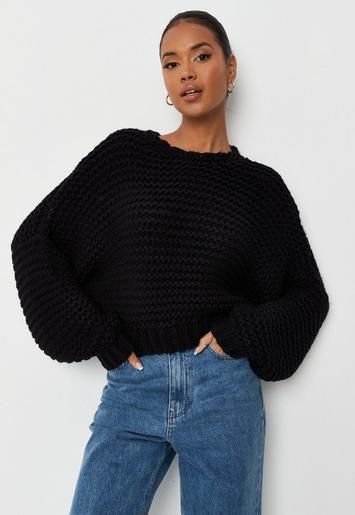 Recycled Black Hand Knit Jumper | Missguided (UK & IE)