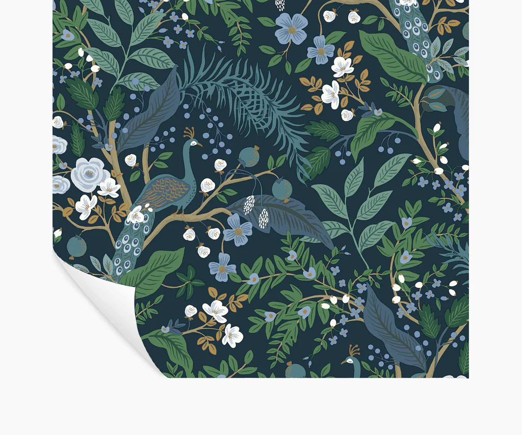 Peacock Garden Peel & Stick Wallpaper - Navy | Rifle Paper Co.