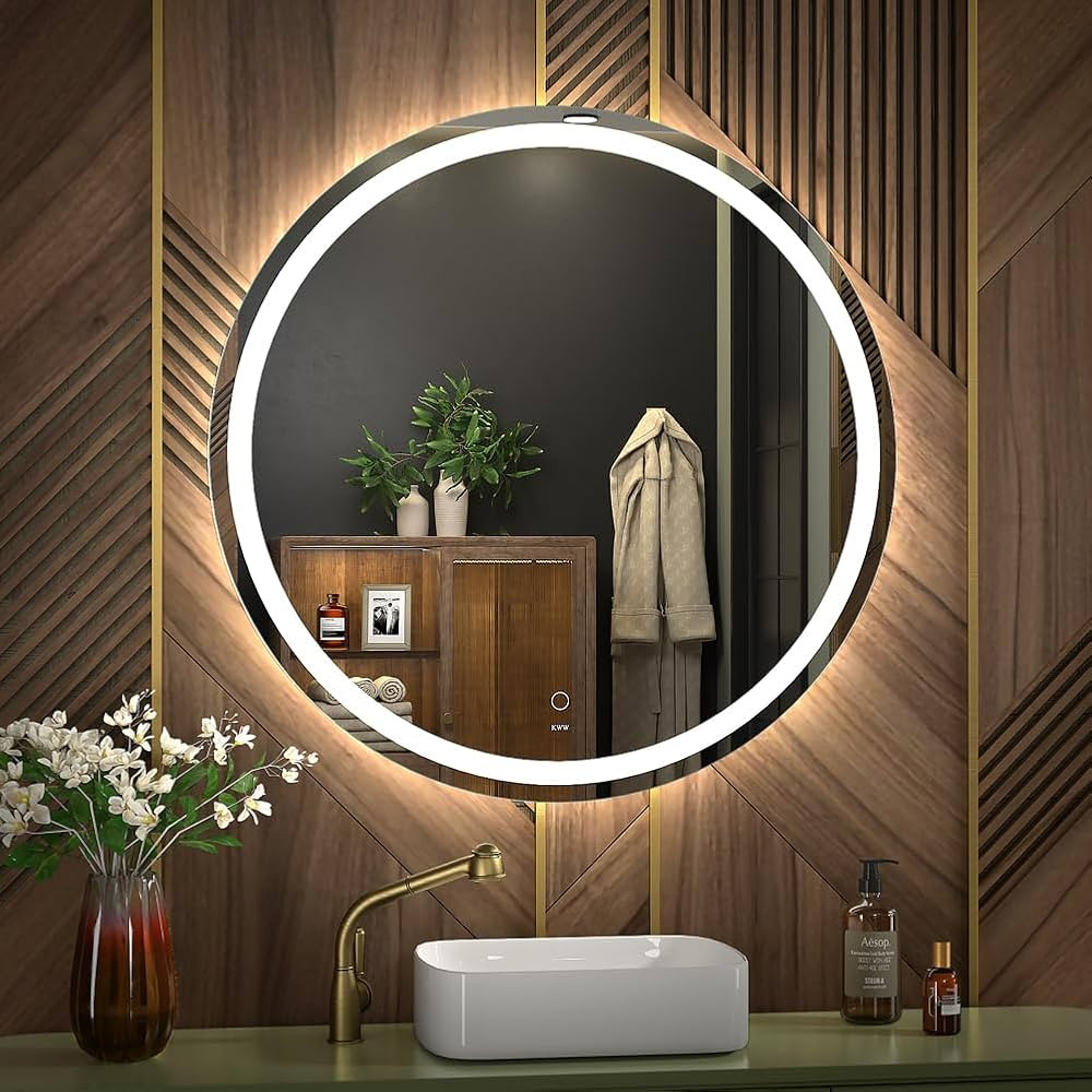 32 Inch Large Modern LED Round Bathroom Vanity Mirror, Color Temperature Adjustable, Anti-Fog Dim... | Amazon (US)