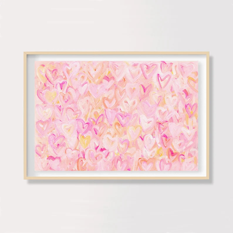 Pastel Pink and Orange Large Wall Art Print, Canvas Wall Art, Heart Wall Art, Nursery Love Print ... | Etsy (Global)