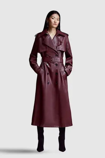Karen Millen Tailored Faux Leather Belted Trench Coat | Nordstrom | Nordstrom