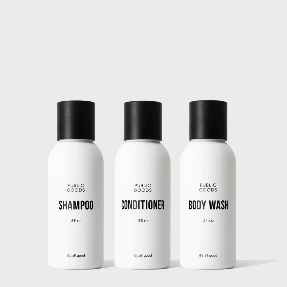 Shower Essentials Travel Set| Travel Size Shampoo, Conditioner, Body Wash | 3 count | Public Goods | Public Goods