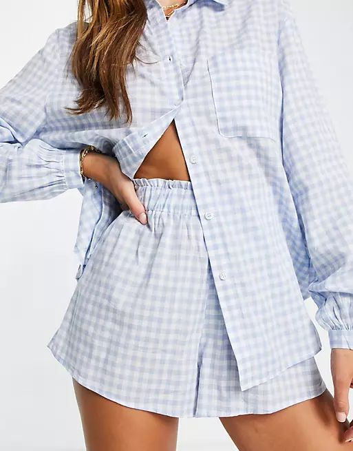 Fashion Union beach shorts in pastel blue gingham - part of a set | ASOS (Global)