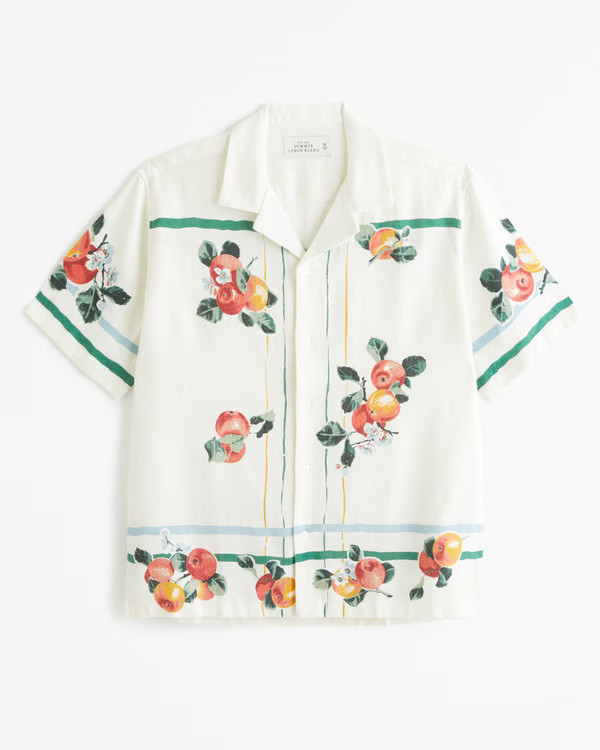 Camp Collar Summer Linen-Blend Graphic Shirt | Abercrombie & Fitch (US)