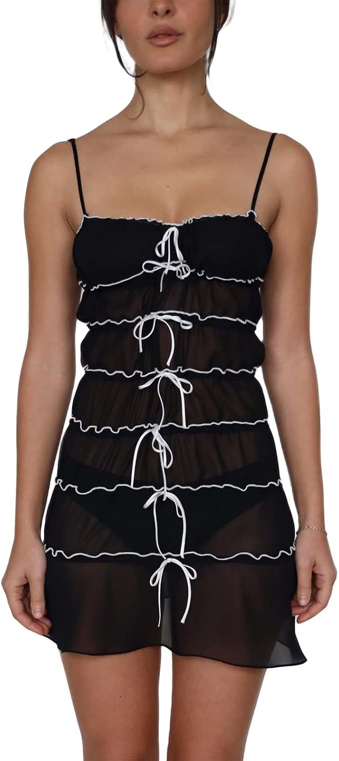 Y2K Women Sexy Strapless Tube Mini Dress Lace Patchwork Bandeau Bodycon Short Going Out Dresses S... | Amazon (US)