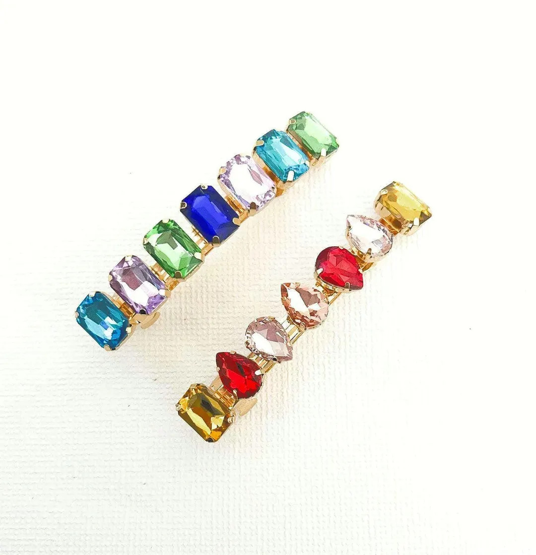 Crystal Barrette: Colorful Gem Gold Hair Clip | Etsy (US)