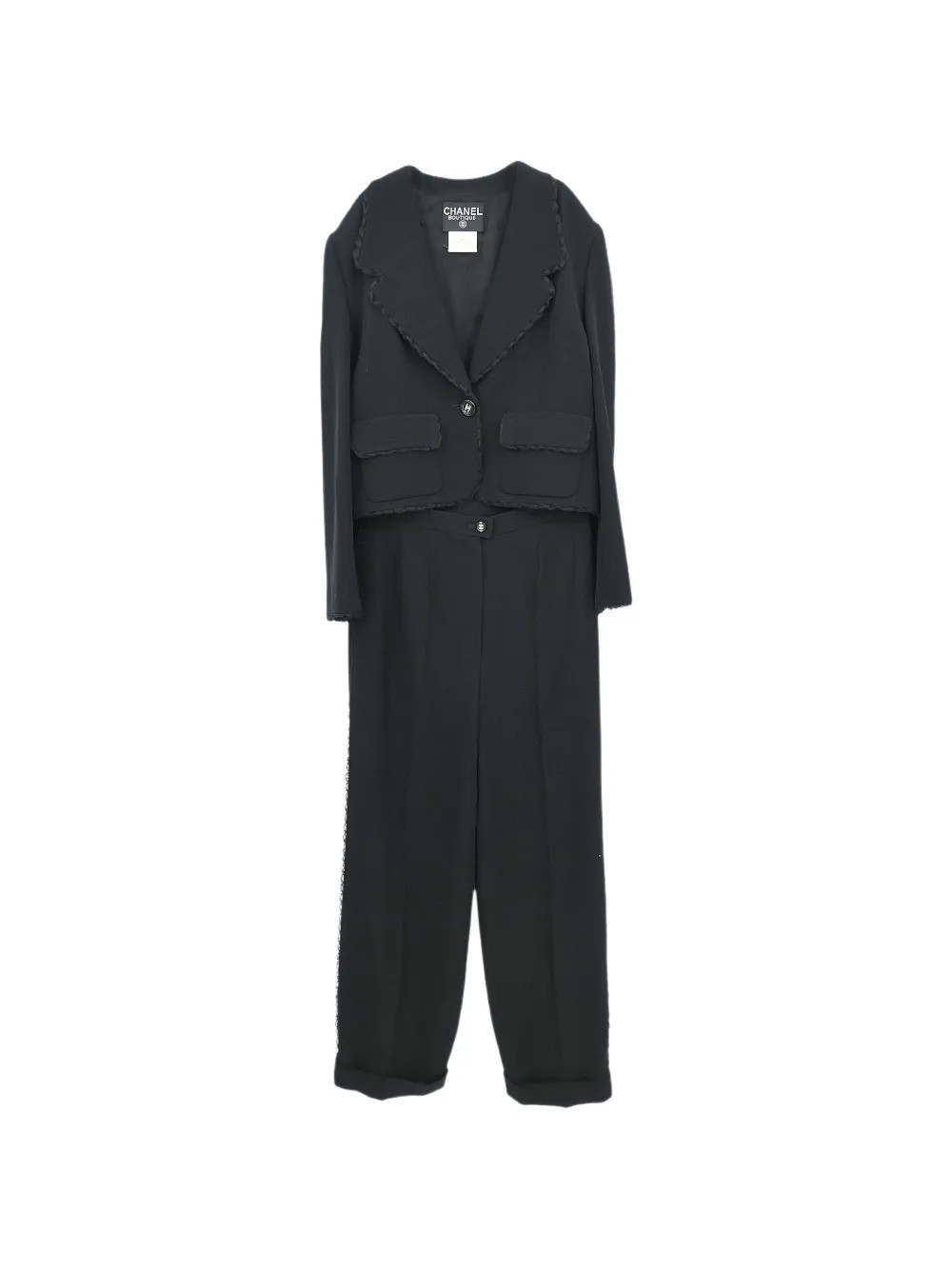 CHANEL Pre-Owned 1995 braided-trim single-breasted suit - Black | Farfetch Global