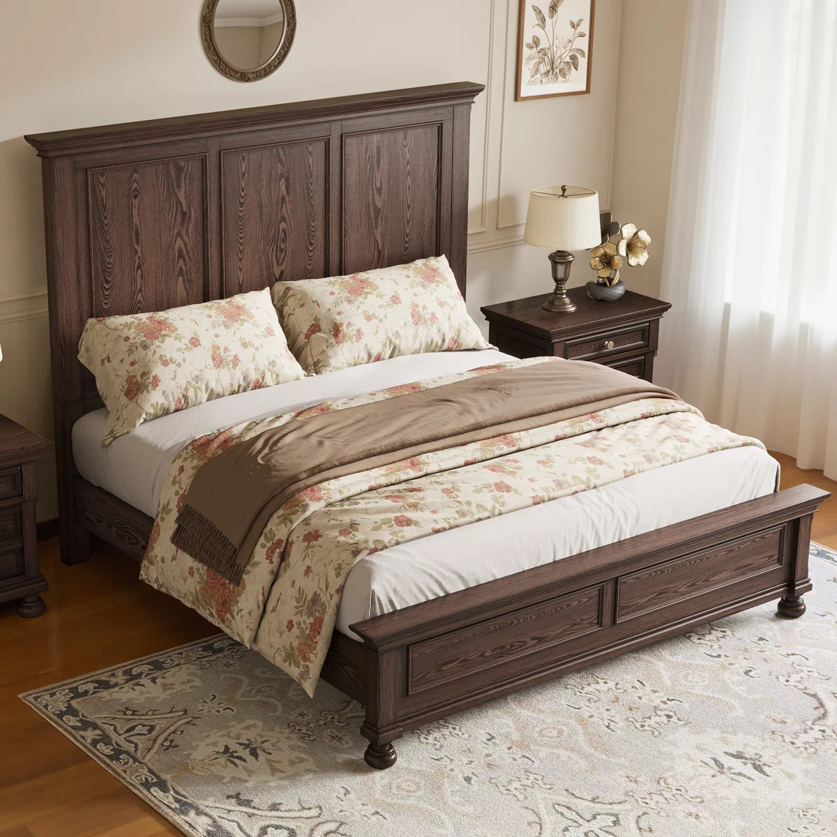 65" H King Size Solid Wood Bed with Roman Column Legs, Dark Brown | Wayfair North America