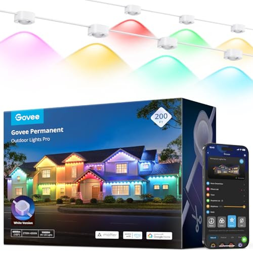 Govee Permanent Outdoor Lights Pro, 200ft with 120 RGBIC LED Lights for Daily and Accent Lighting, 75 Scene Modes for Outdoor Decor, IP67 Waterproof, Works with Alexa, Google Assistant, Matter, White | Amazon (US)