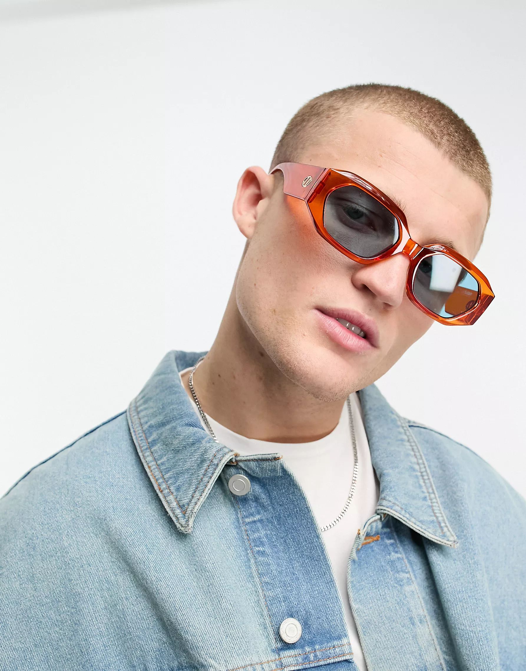 Le Specs slaptrash festival sunglasses with blue lens in orange | ASOS (Global)