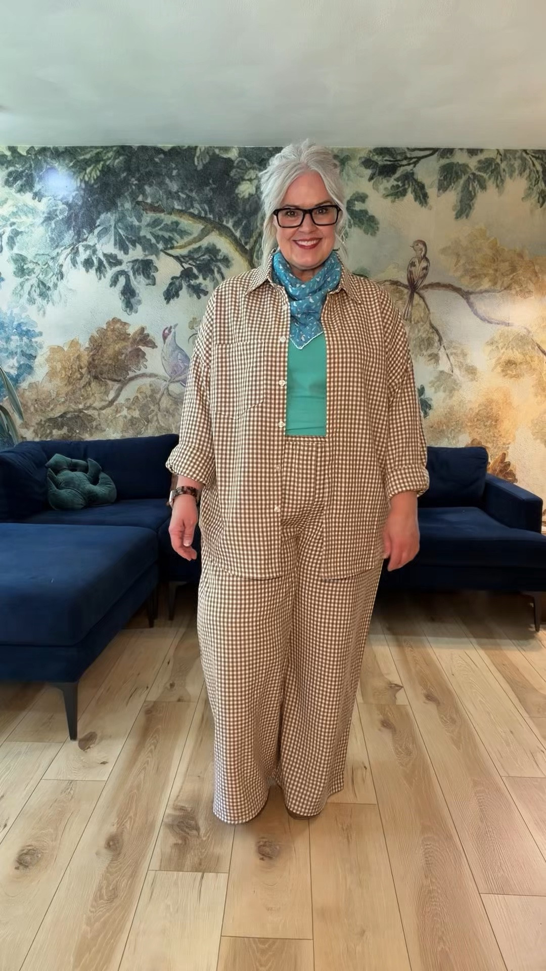 Gingham is always the answer. 🤎 Such a great seasonless set!  I’m a size 16, wearing XL
#Over50Style #dopaminedressing #over50fashion #ootd #allseasonstyle

#LTKOver40 #LTKPlusSize #LTKWorkwear