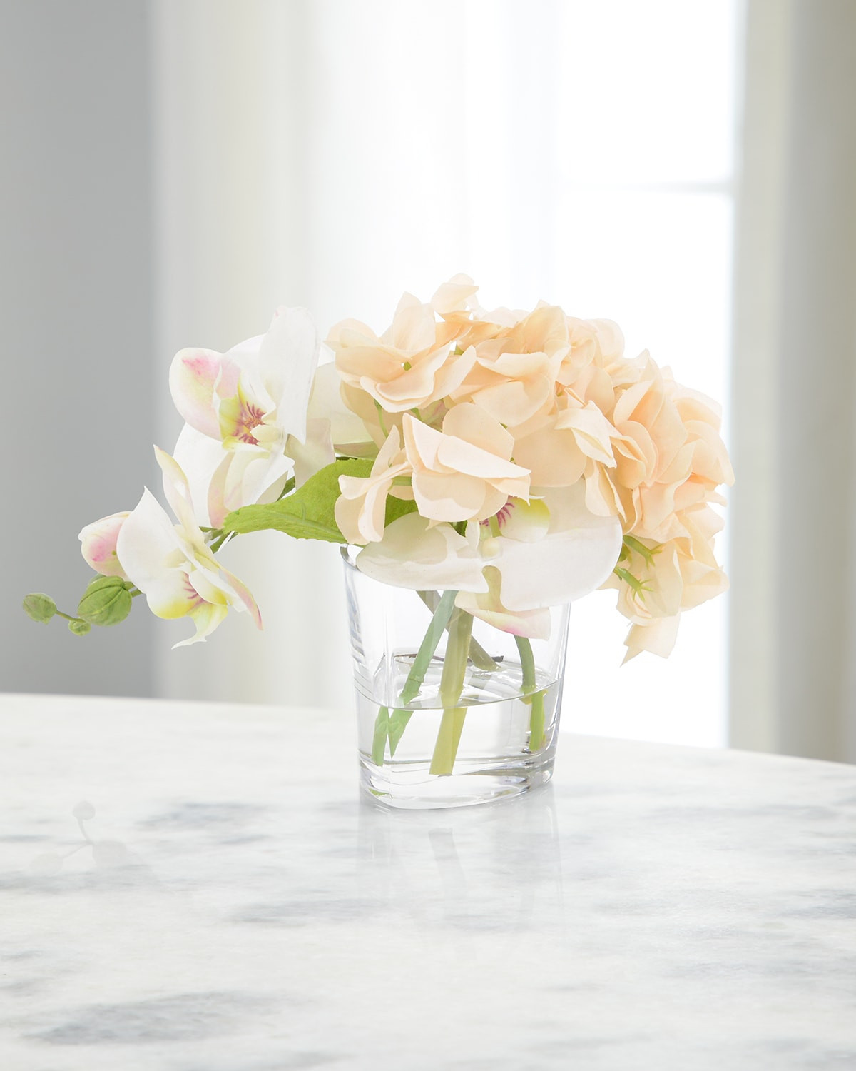 Real Touch Sweet Peach 8" Faux Floral Arrangement in Glass Vase | Neiman Marcus