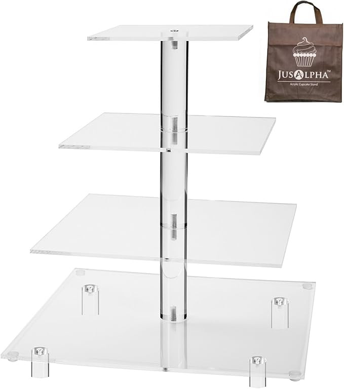 Jusalpha Large 4 Tier Square Acrylic Cupcake Tower Stand-Cake Stand-Dessert Stand-Cupcake holder-... | Amazon (US)