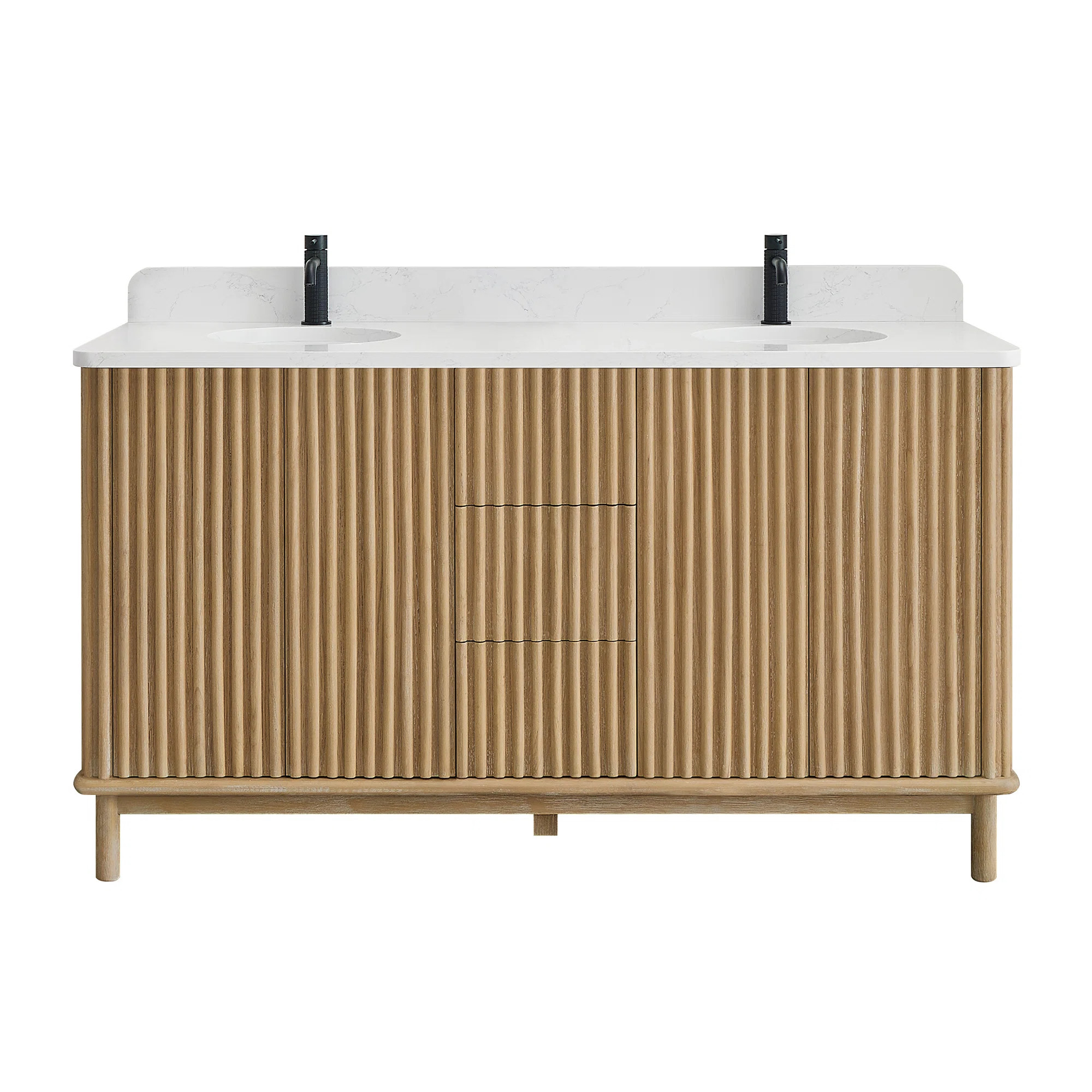 Ravetsky 60" Double Vanity in Washed Ash Grey with White Grain Composite Stone Top | Wayfair North America