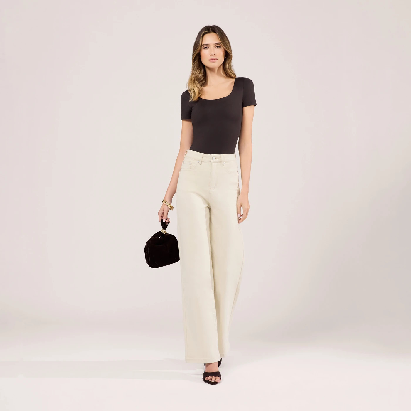 Stretch Wide Leg Jeans - Ecru | LOVALL