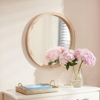 Home Decorators Collection Medium Round Brown Natural Wood Transitional Accent Mirror (24 in. Dia... | The Home Depot