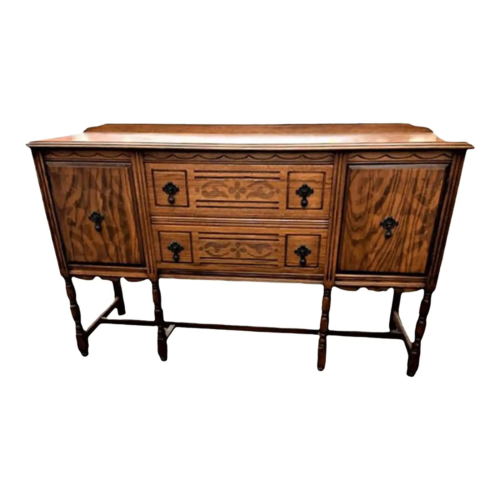 Early 20th Century Spanish Revival Solid Oak Sideboard Buffet | Chairish