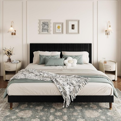 King Size Platform Bed Frame, Modern Twin Bed Frame with Upholstered Headboard and Strong Metal Slats Support, Easy Assembly, Black | Target