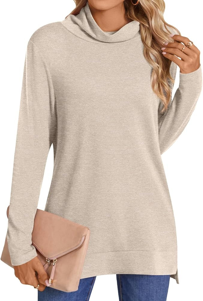 LONGYUAN Women's Tunic Tops Long Sleeve Shirts Turtleneck 2025 Trendy Lightweight Sweaters | Amazon (US)