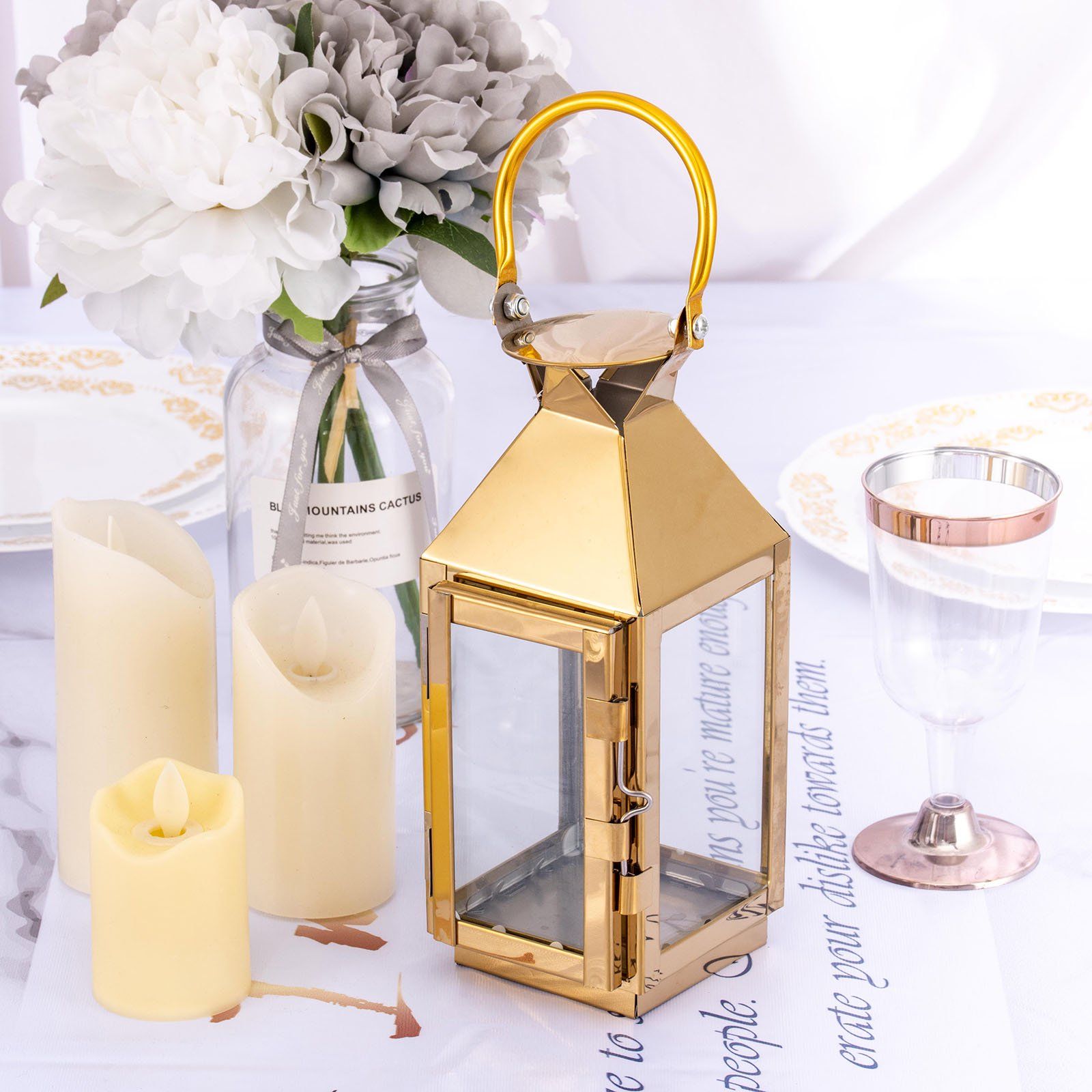 BalsaCircle 8-Inch tall Gold Metal Lantern Candle Holder - Wedding Party Home Events Centerpieces... | Walmart (US)
