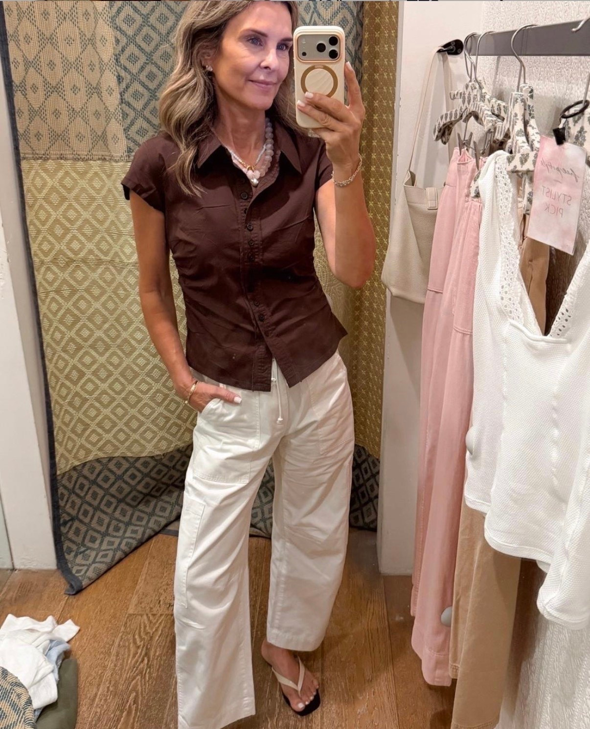 Pistola code Tammy15 I’m 5’6”, pants TTS, wearing a size up but cinching the waist. My size was sold out. 

Cotton Top sz S, size up. 

Amazon slides TTS

#LTKootd #LTKOver40