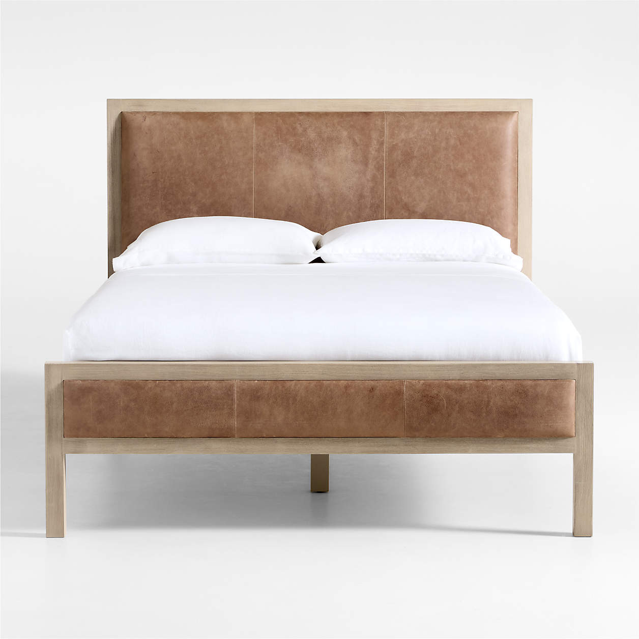Keane Weathered Natural Wood and Leather Queen Bed + Reviews | Crate & Barrel | Crate & Barrel