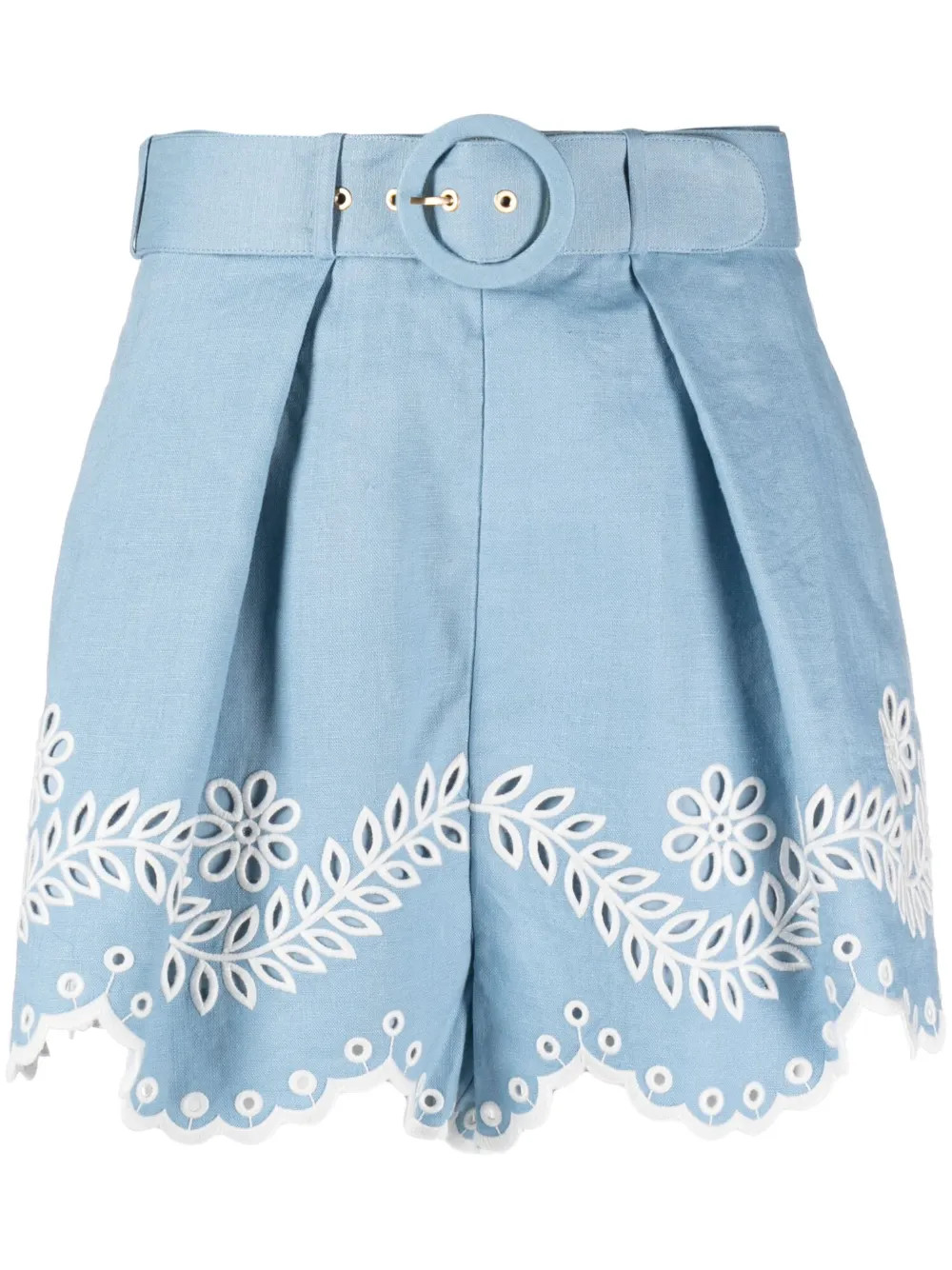ZIMMERMANN Junie Embroidered Linen Shorts - Farfetch | Farfetch Global