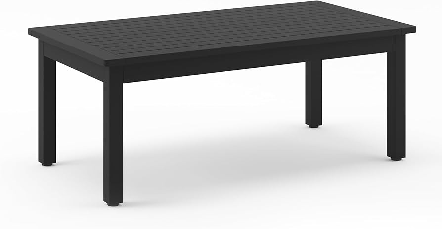 LUE BONA Outdoor Coffee Table, HDPS Black Patio Coffee Tables for Outside Rectangle, Adjustable L... | Amazon (US)