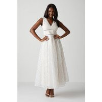 Womens V Neck Full Skirted Embroidered Wedding Dress - White - 12 | boohoo (US & Canada)