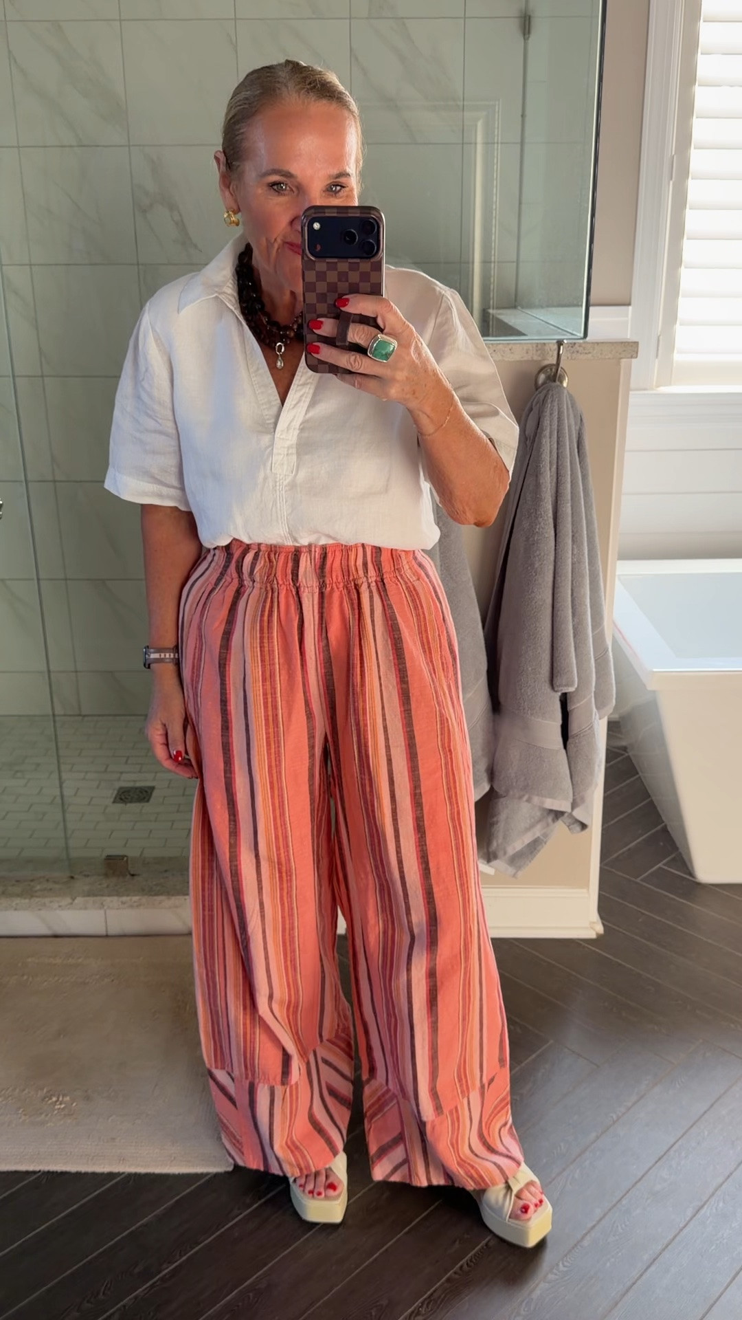 Linen top size med
Linen cotton pants size small (they run big size down)
Necklaces on sale

#LTKOver40 #LTKootd #LTKPetite
