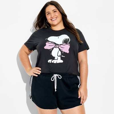 Women's Snoopy Bow Short Sleeve Graphic T-Shirt - Black 2X | Target