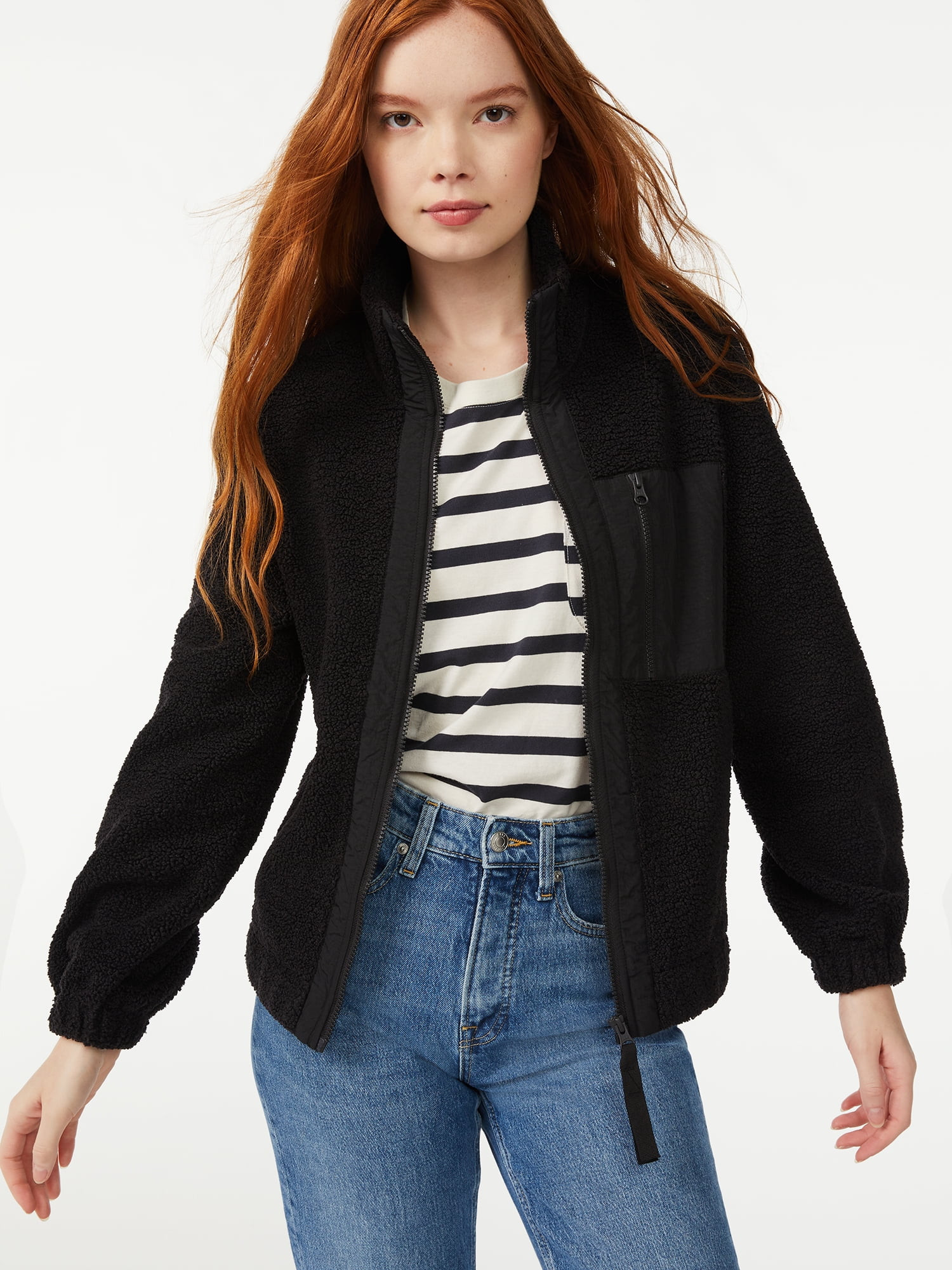 Free Assembly Women's Teddy Fleece Zip-Up Jacket | Walmart (US)