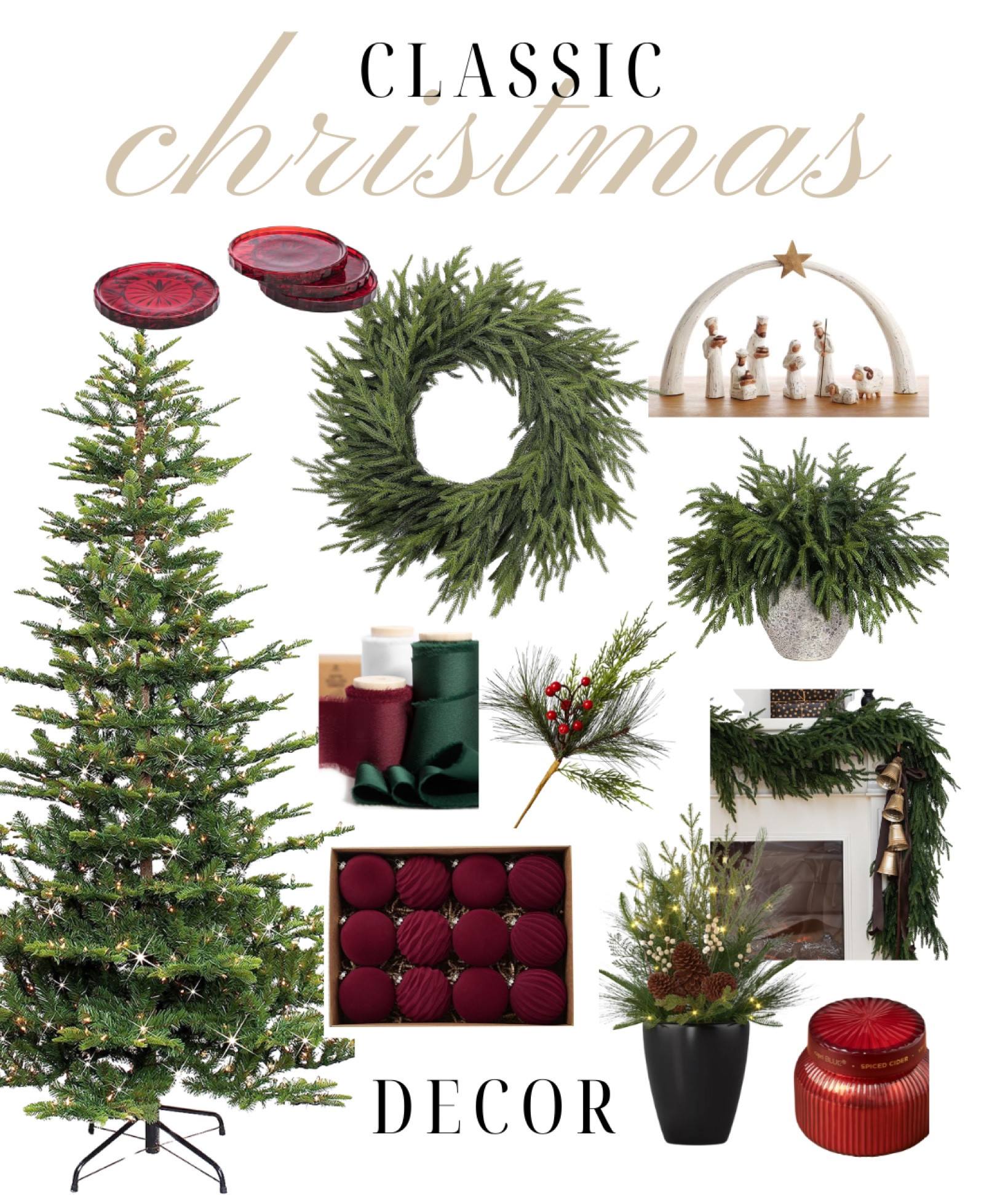 A classic Christmas decor theme! Tree, wreaths, coasters, greenery, garland, candles, ornaments, traditional red & green 

#LTKHoliday #LTKGiftGuide #LTKSeasonal